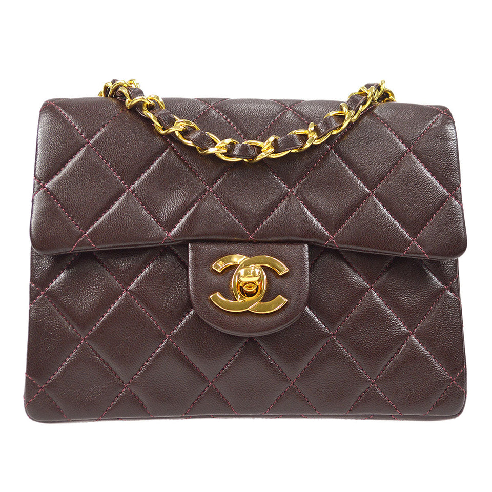CHANEL Classic Flap Mini Square Chain Shoulder Bag Brown Lambskin