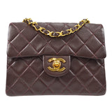 CHANEL Classic Flap Mini Square Chain Shoulder Bag Brown Lambskin
