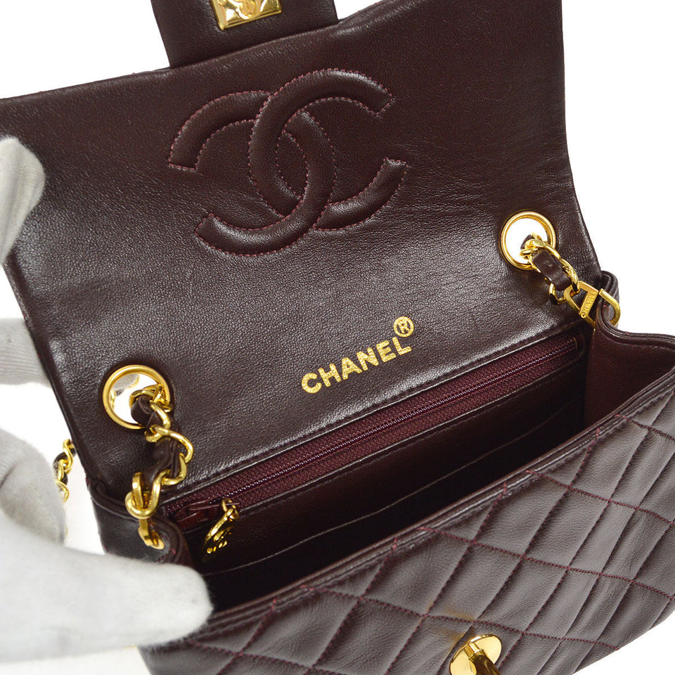 CHANEL Classic Flap Mini Square Chain Shoulder Bag Brown Lambskin