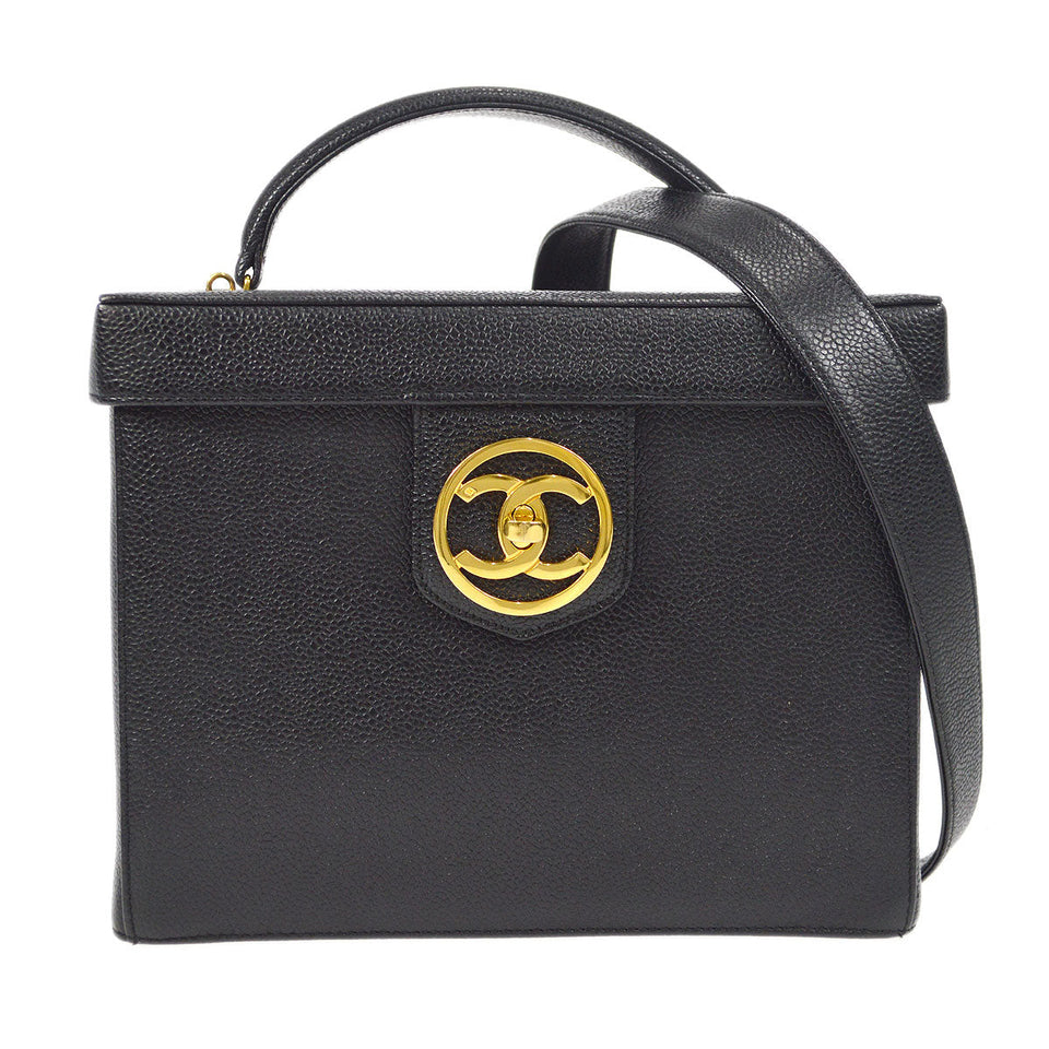 CHANEL 2way Cosmetic Vanity Shoulder Handbag Black Caviar