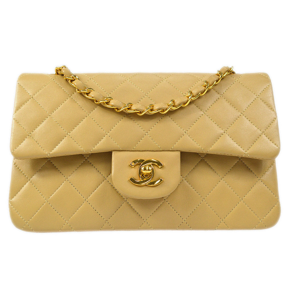 CHANEL Classic Double Flap Small Shoulder Bag Beige Lambskin