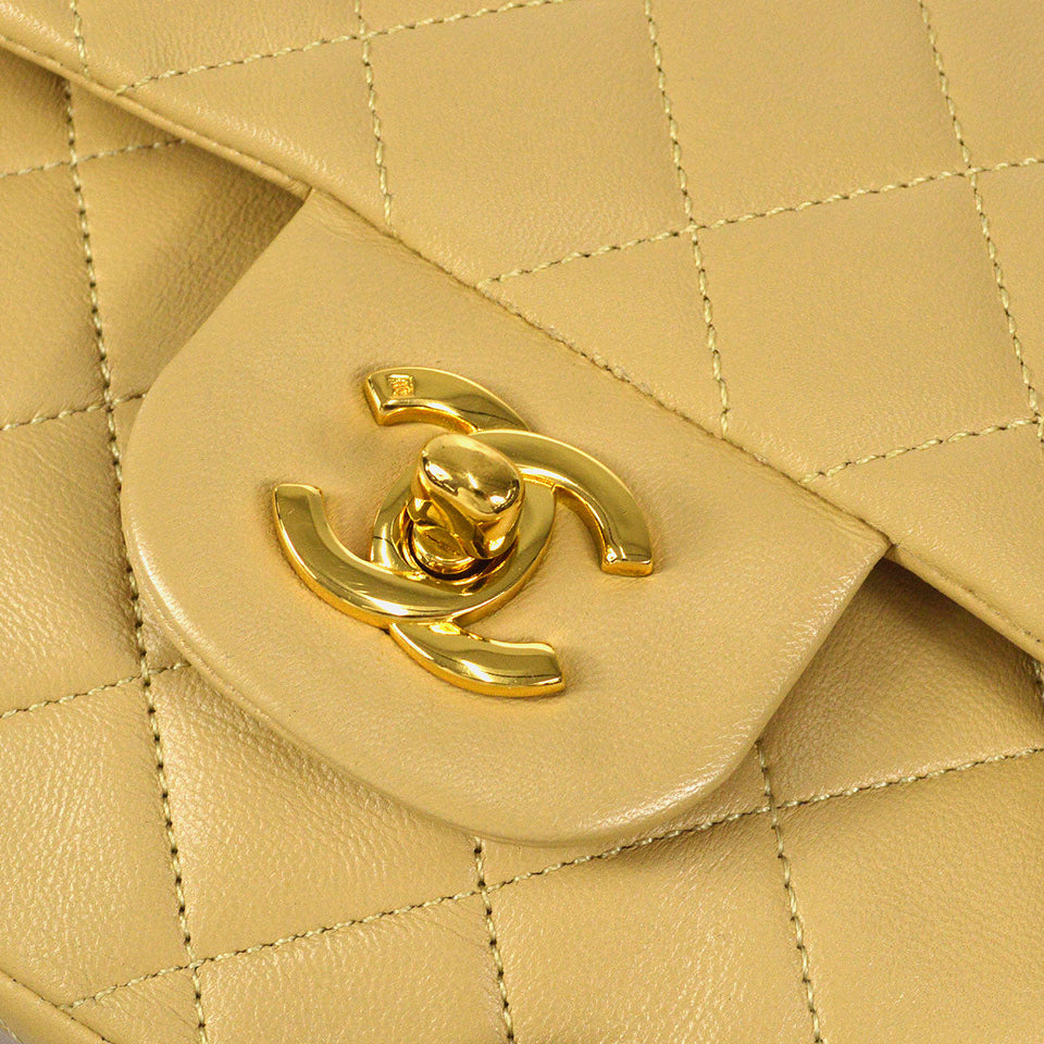 CHANEL Classic Double Flap Small Shoulder Bag Beige Lambskin