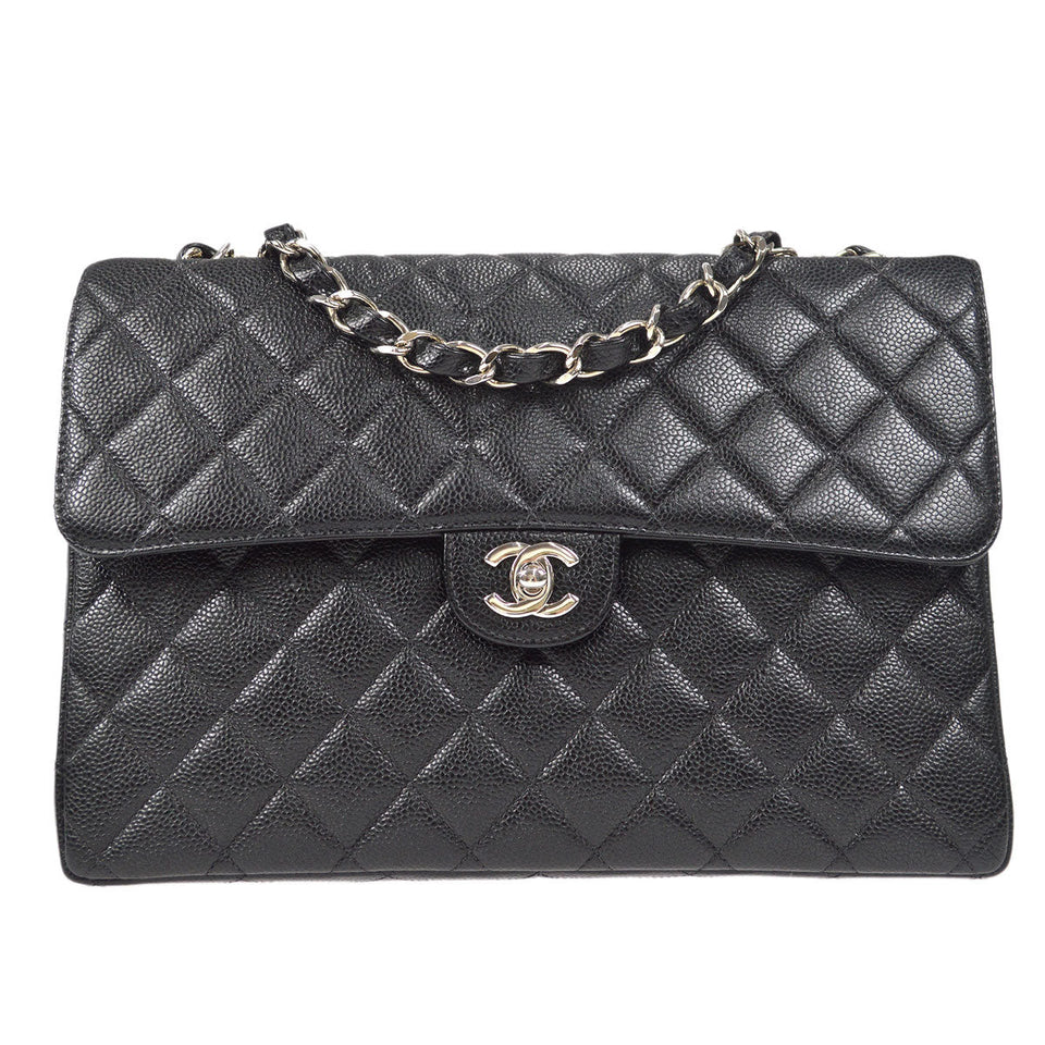 CHANEL Classic Flap Jumbo Double Chain Shoulder Bag Black Caviar