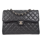 CHANEL Classic Flap Jumbo Double Chain Shoulder Bag Black Caviar
