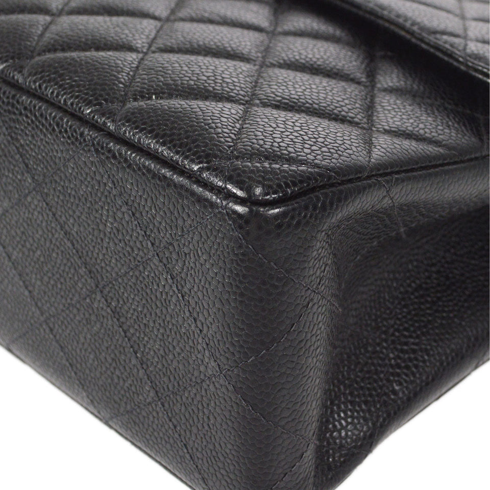 CHANEL Classic Flap Jumbo Double Chain Shoulder Bag Black Caviar