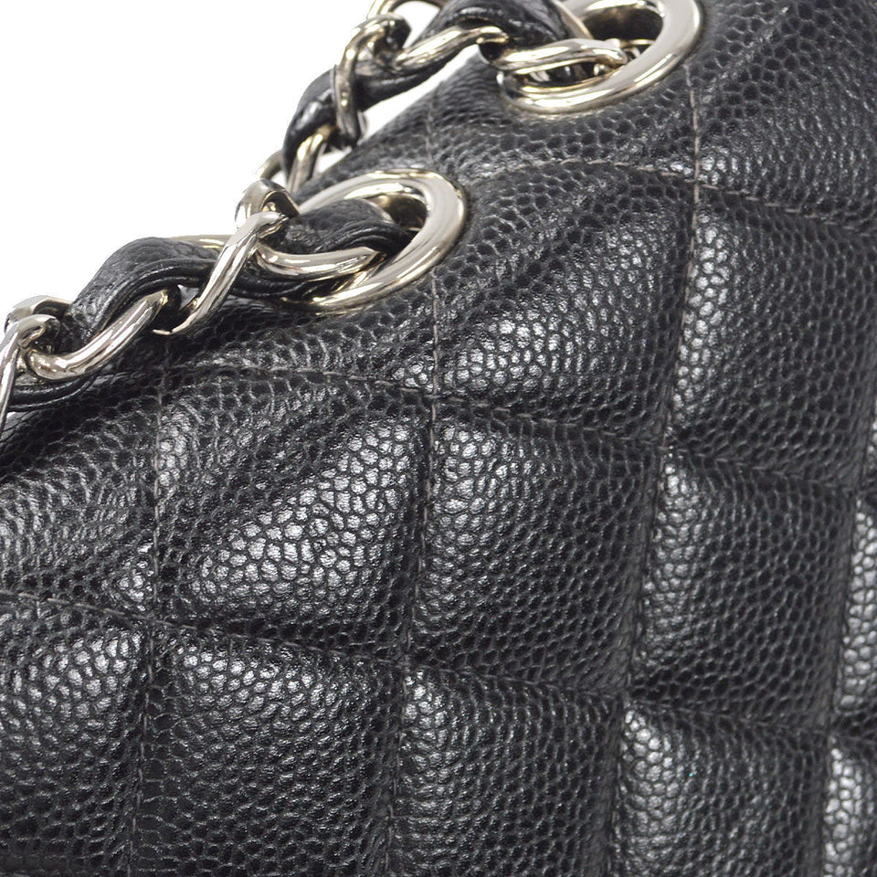 CHANEL Classic Flap Jumbo Double Chain Shoulder Bag Black Caviar