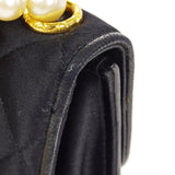 CHANEL * Jumbo Rhinestone Pearl Mini Shoulder Bag Black Satin