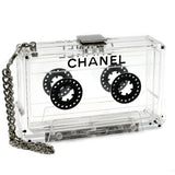 CHANEL * Cassette Tape Chain Clutch Party Bag Clear Plastic