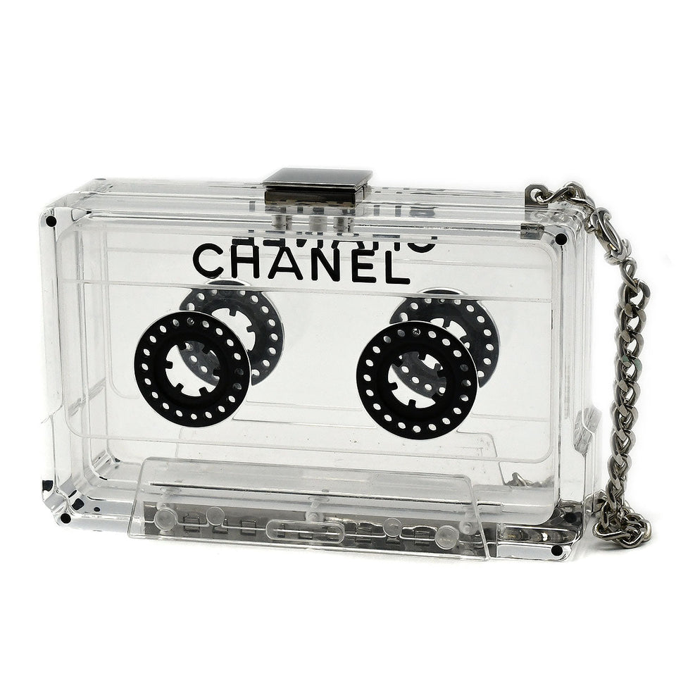 CHANEL * Cassette Tape Chain Clutch Party Bag Clear Plastic