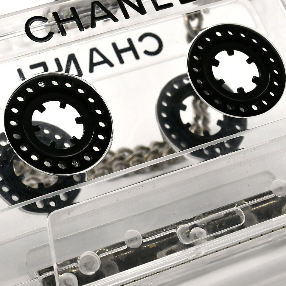 CHANEL * Cassette Tape Chain Clutch Party Bag Clear Plastic