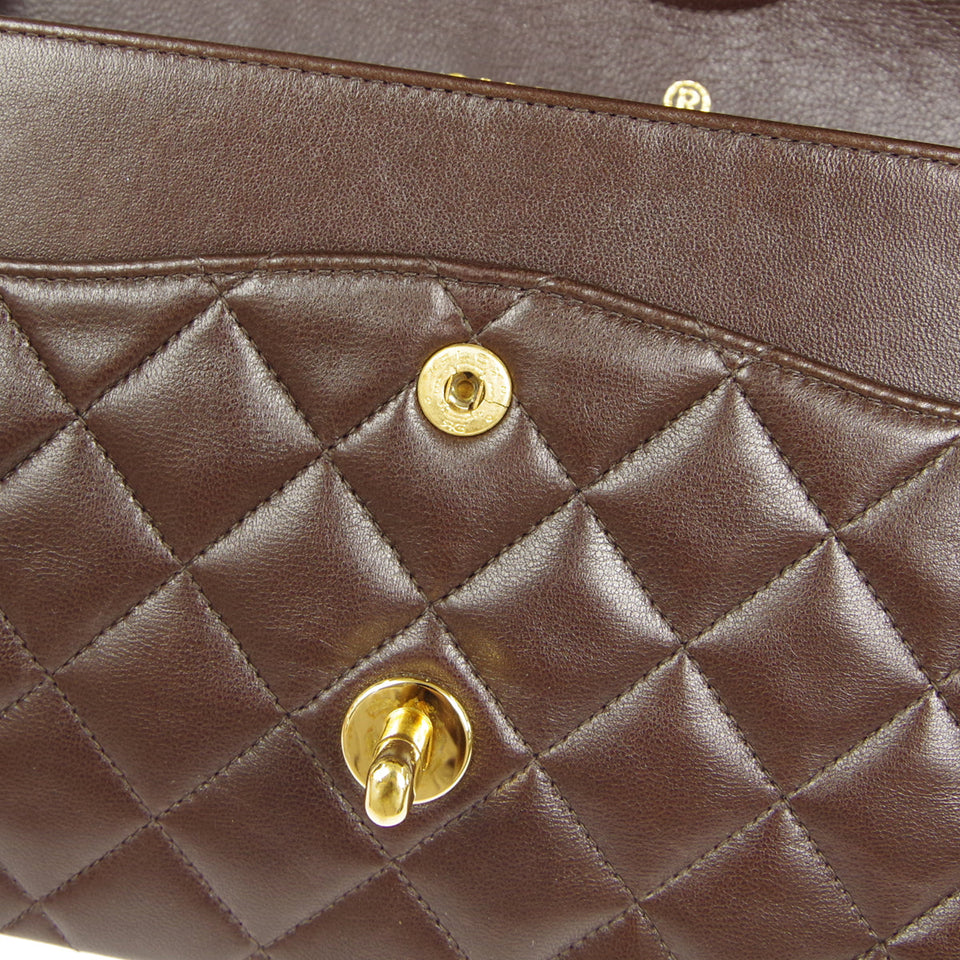 CHANEL * Classic Double Flap Medium Shoulder Bag Brown Lambskin