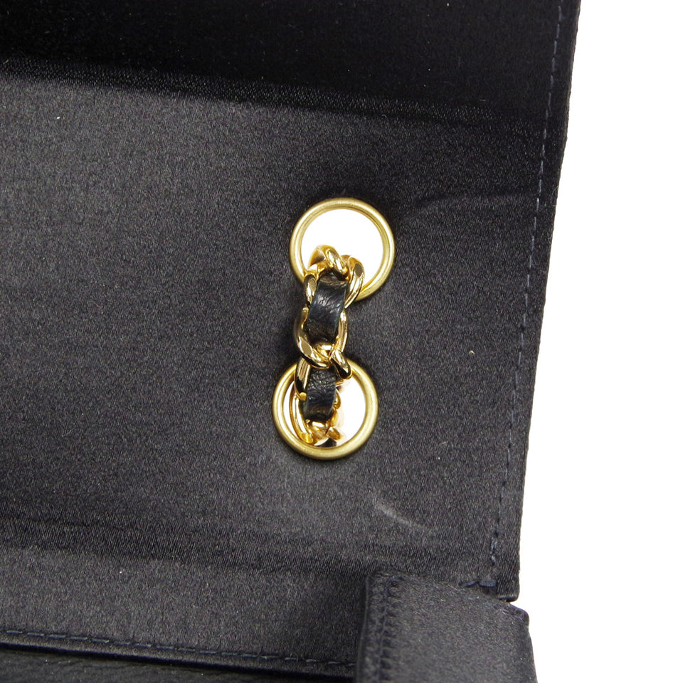 CHANEL * Double Chain Shoulder Bag Black Satin