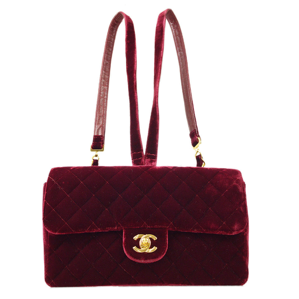 CHANEL Classic Flap Backpack Medium Velvet Bordeaux 88114