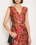 Prada Red & Gold Midi Dress with Floral & Bow Detail Size IT 40 (UK 8)