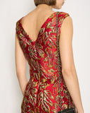Prada Red & Gold Midi Dress with Floral & Bow Detail Size IT 40 (UK 8)