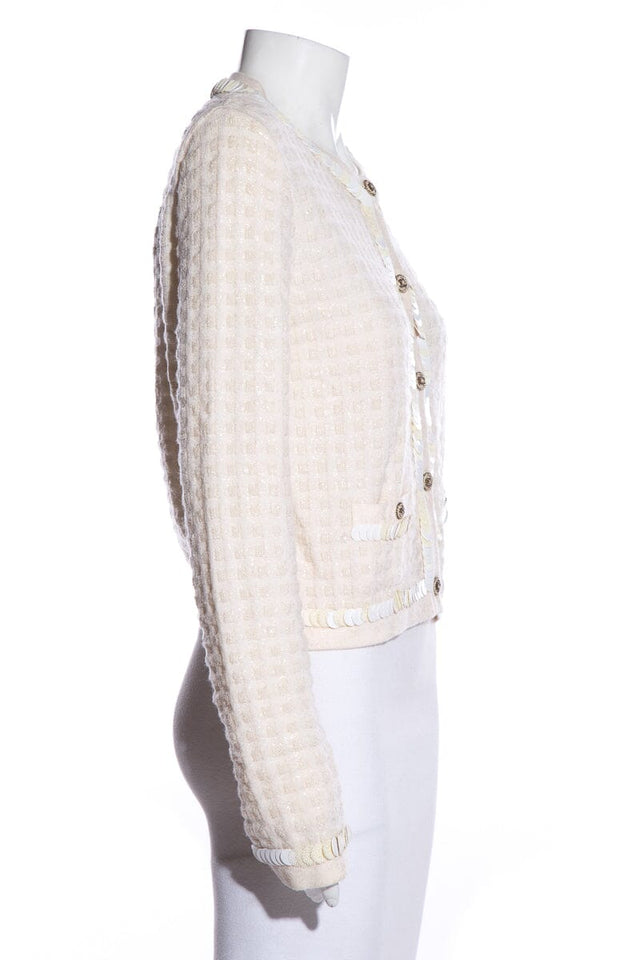 Chanel Cream Sequin Trim Cardigan SZ 42