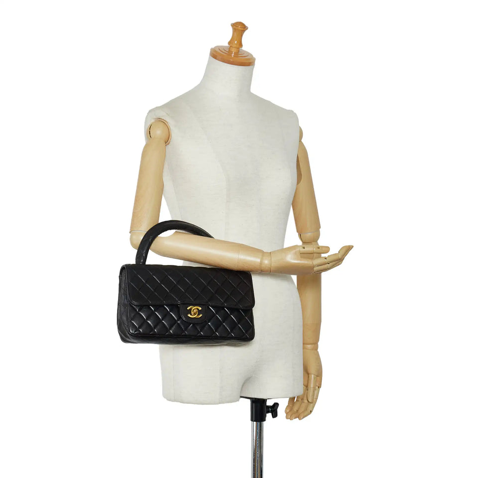 Chanel Kelly Parent Top Handle Medium Black Lambskin Gold