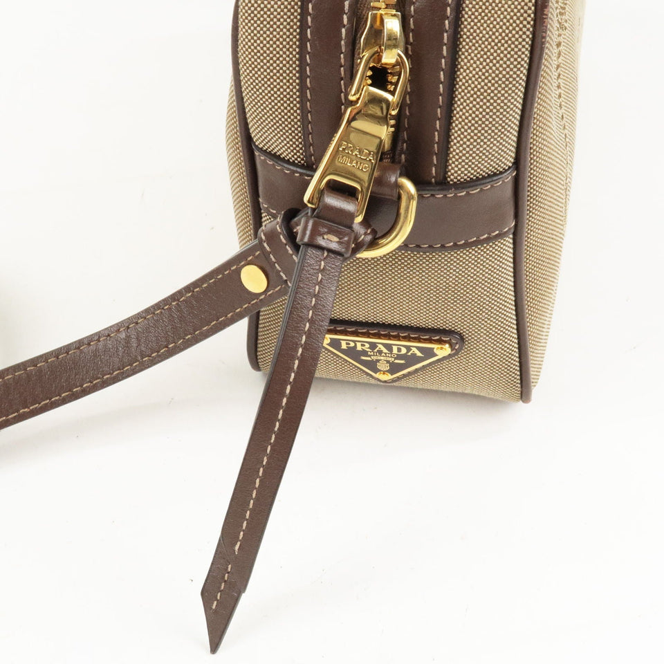 Prada Logo Jacquard Leather Shoulder Bag Beige Brown 1BH089