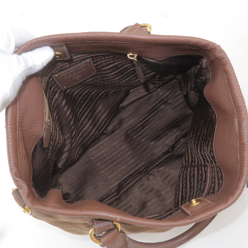 Prada Logo Nylon Leather 2Way Bag Hand Bag Brown BR4993
