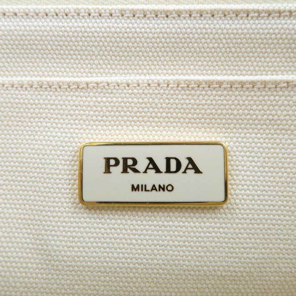 Prada Canapa Canvas Tote Bag Hand Bag Ivory BN1877