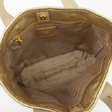 Prada Logo Jacquard Leather 2Way Hand Bag Beige Gold BN1453