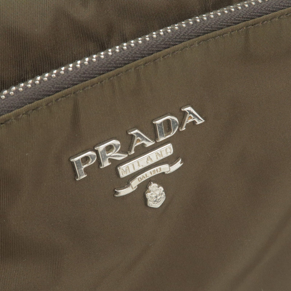 Prada Logo Nylon Leather Shoulder Bag Purse Khaki BT0693