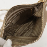 Prada Logo Jacquard Canvas Leather Shoulder Bag Beige Ivory