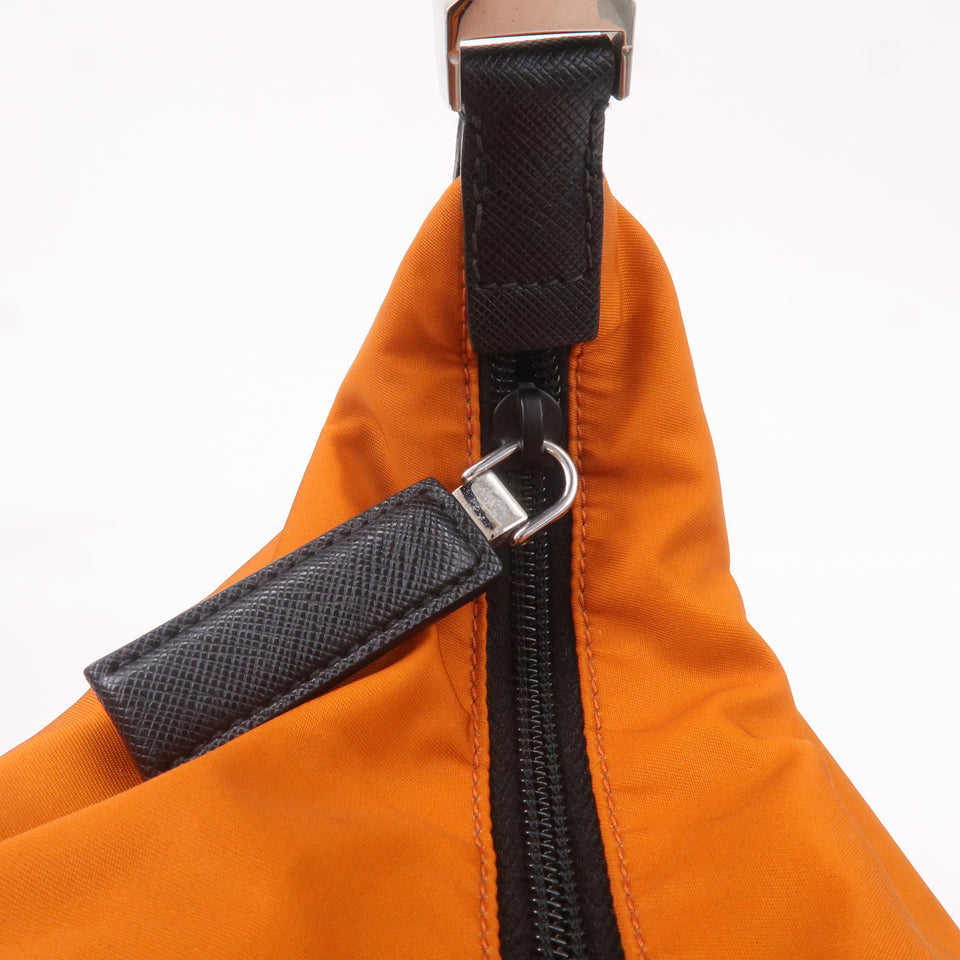 Prada Leather Nylon Hand Bag  Shoulder Bag Orange Black