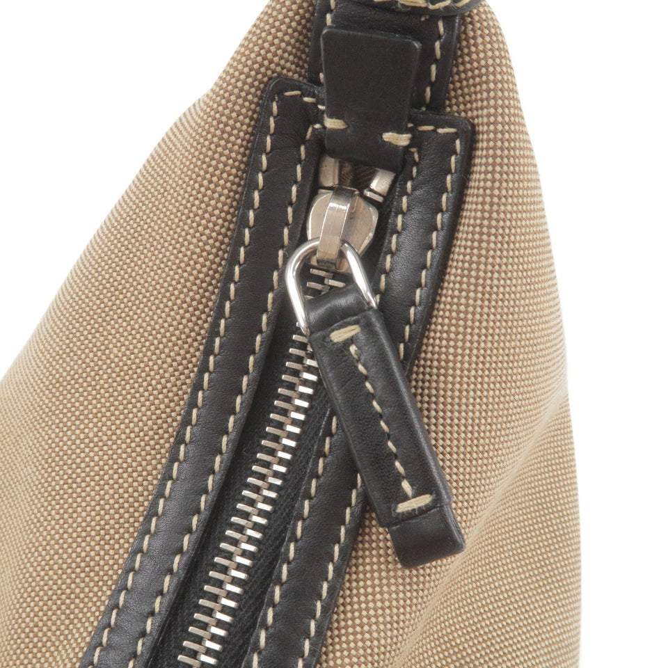 Prada Logo Jacquard Leather Shoulder Bag Beige Black BR3430