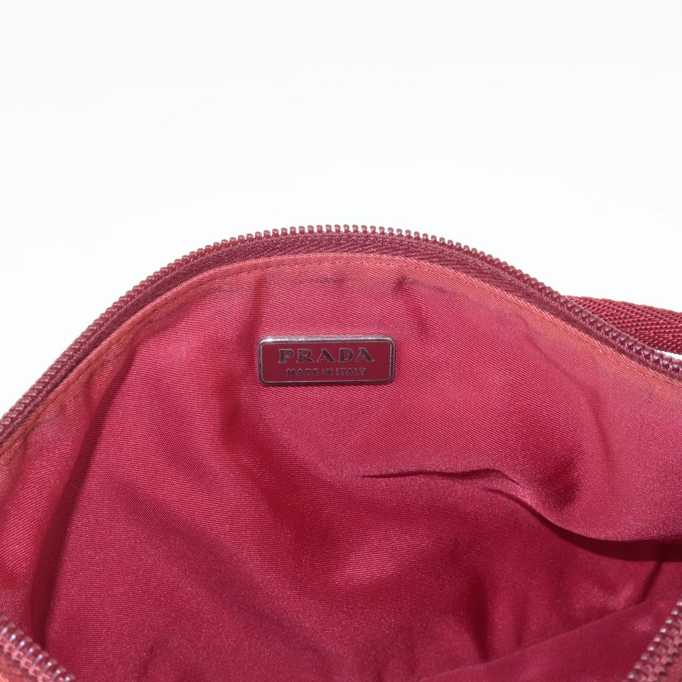 Prada Logo Nylon Hand Bag Shoulder Bag Pouch Purse Red