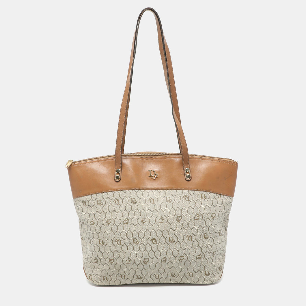 Dior Beige/brown Honeycomb Coated Canvas And Leather Vintage Tote