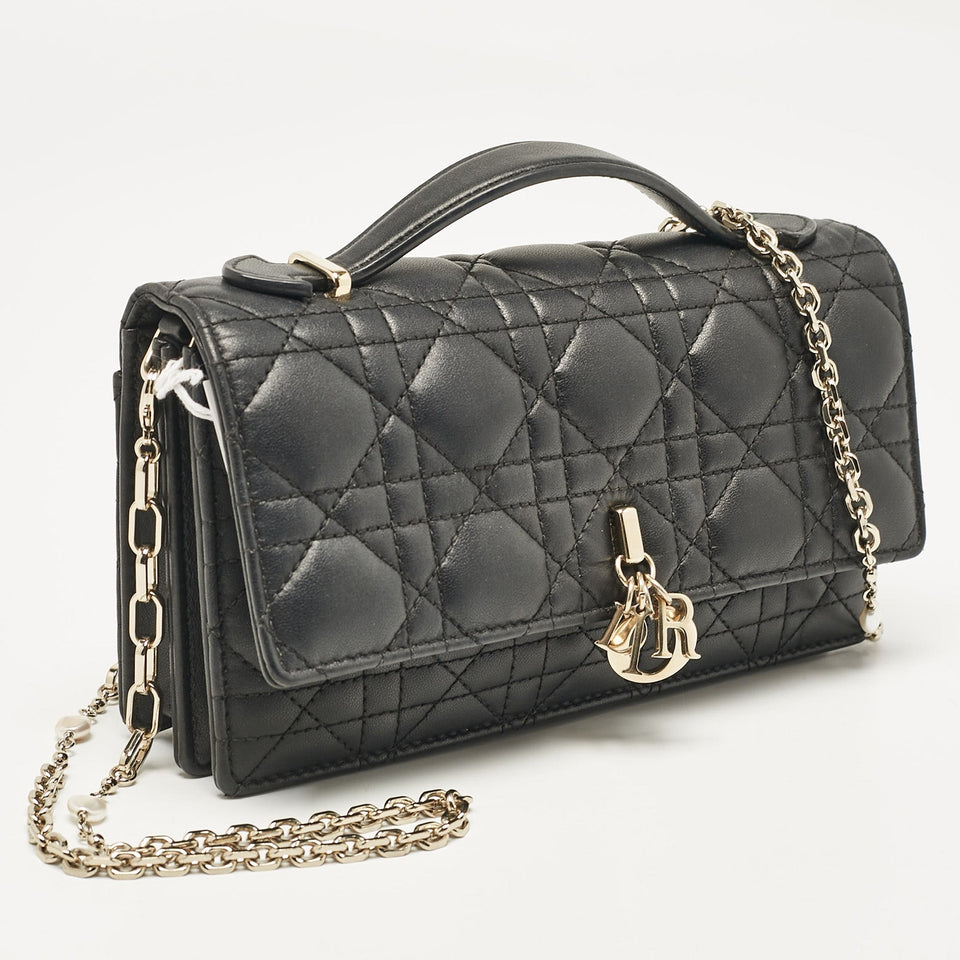 Dior Black Cannage Leather Mini My Dior Top Handle Bag