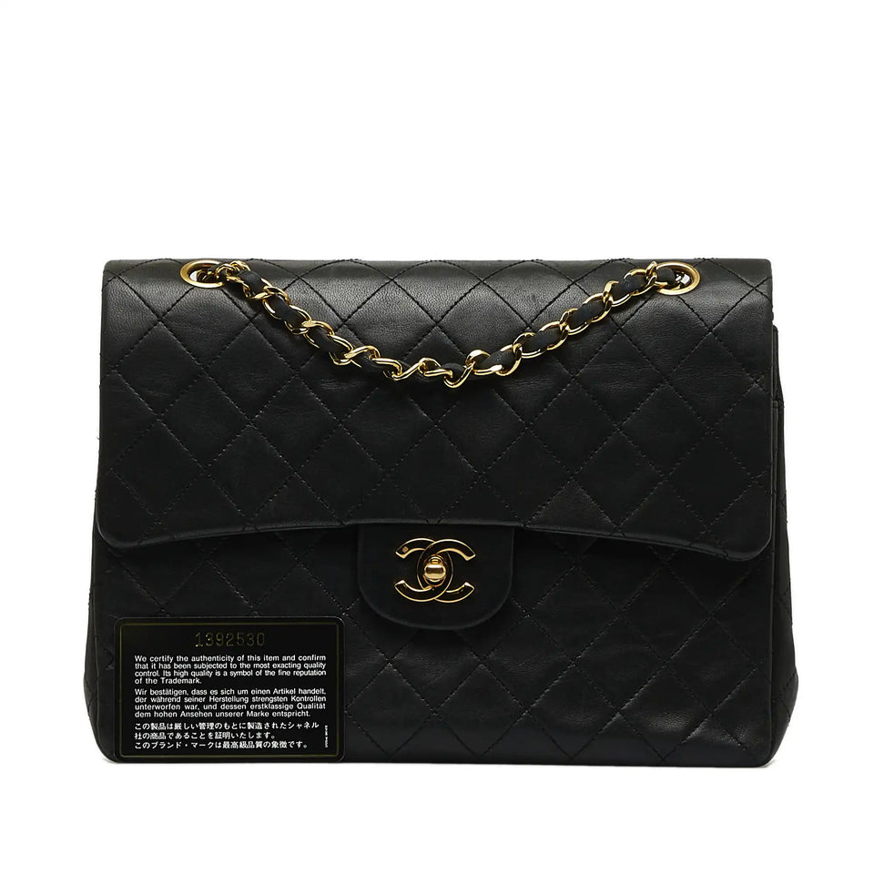 Chanel Classic Double Flap Medium Tall Black Lambskin Gold