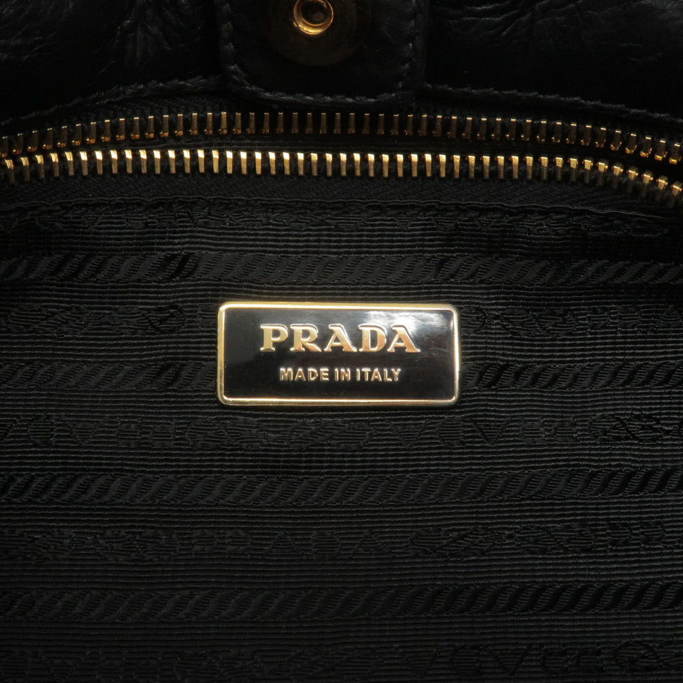 Prada Logo Leather Shoulder Bag With Tassel Black