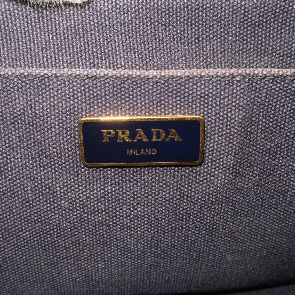 Prada Canapa Mini Canvas 2Way Tote Bag Hand Bag Navy 1BG439
