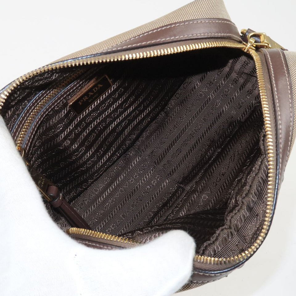 Prada Logo Jacquard Leather Shoulder Bag Beige Brown 1BH089