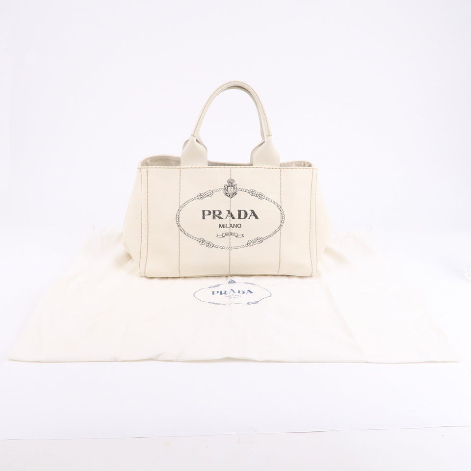 Prada Canapa Canvas Tote Bag Hand Bag Ivory BN1877