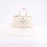 Prada Canapa Canvas Tote Bag Hand Bag Ivory BN1877