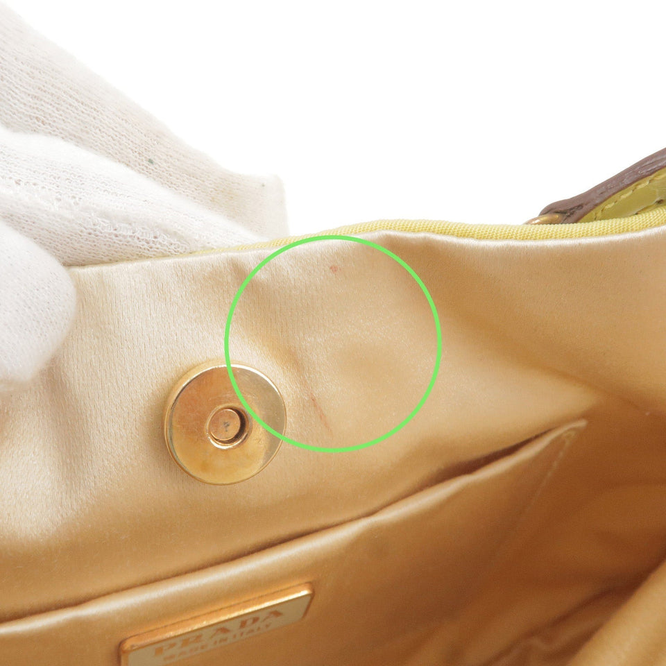 Prada Logo Nylon Leather Chain Shoulder Bag Yellow BR0104