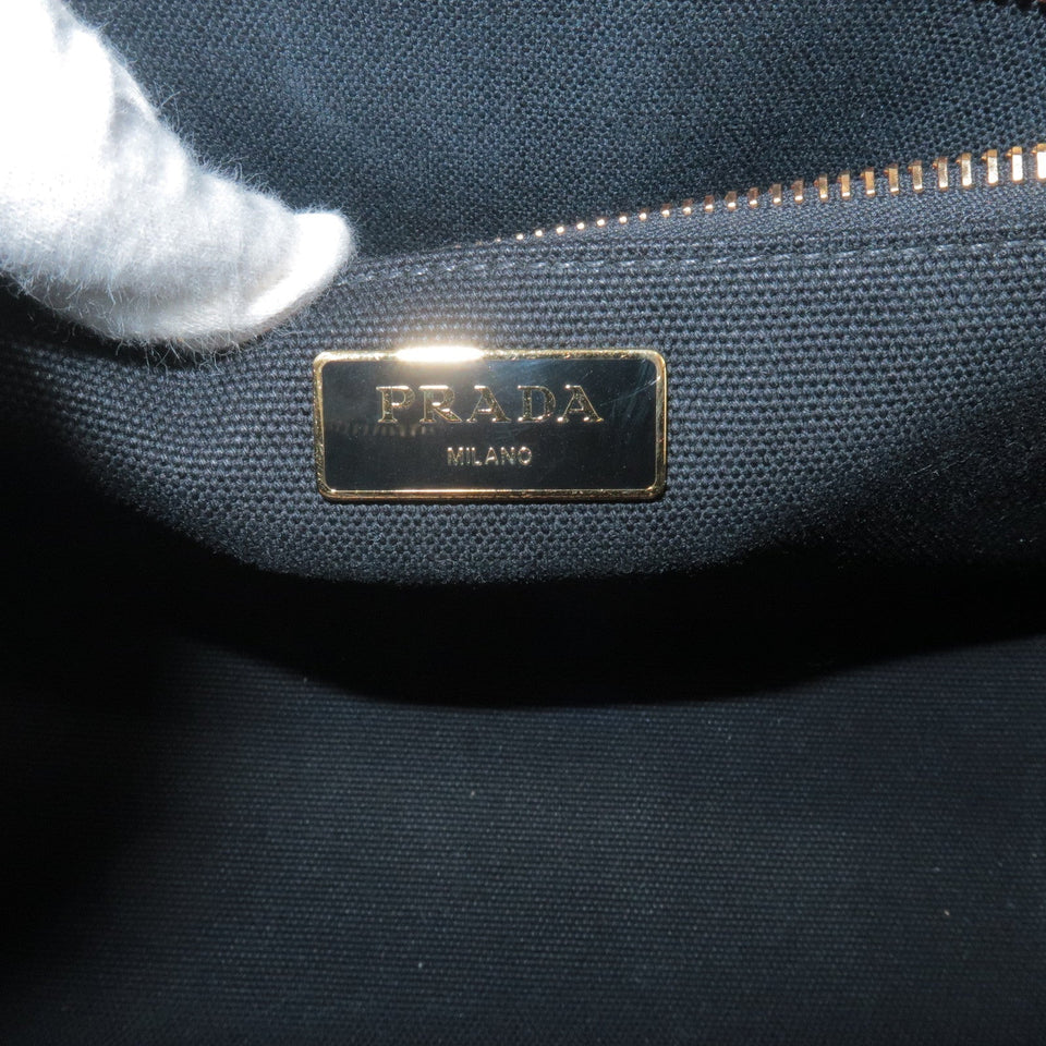 Prada Wicker Canvas 2Way Basket Bag Hand Bag Black 1BG835