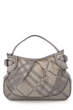 Burberry Silver Fairby Hobo Shimmer Nova Check Canvas Leather Trim Hobo