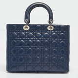Dior Dark Blue Cannage Leather Large Lady Dior Tote