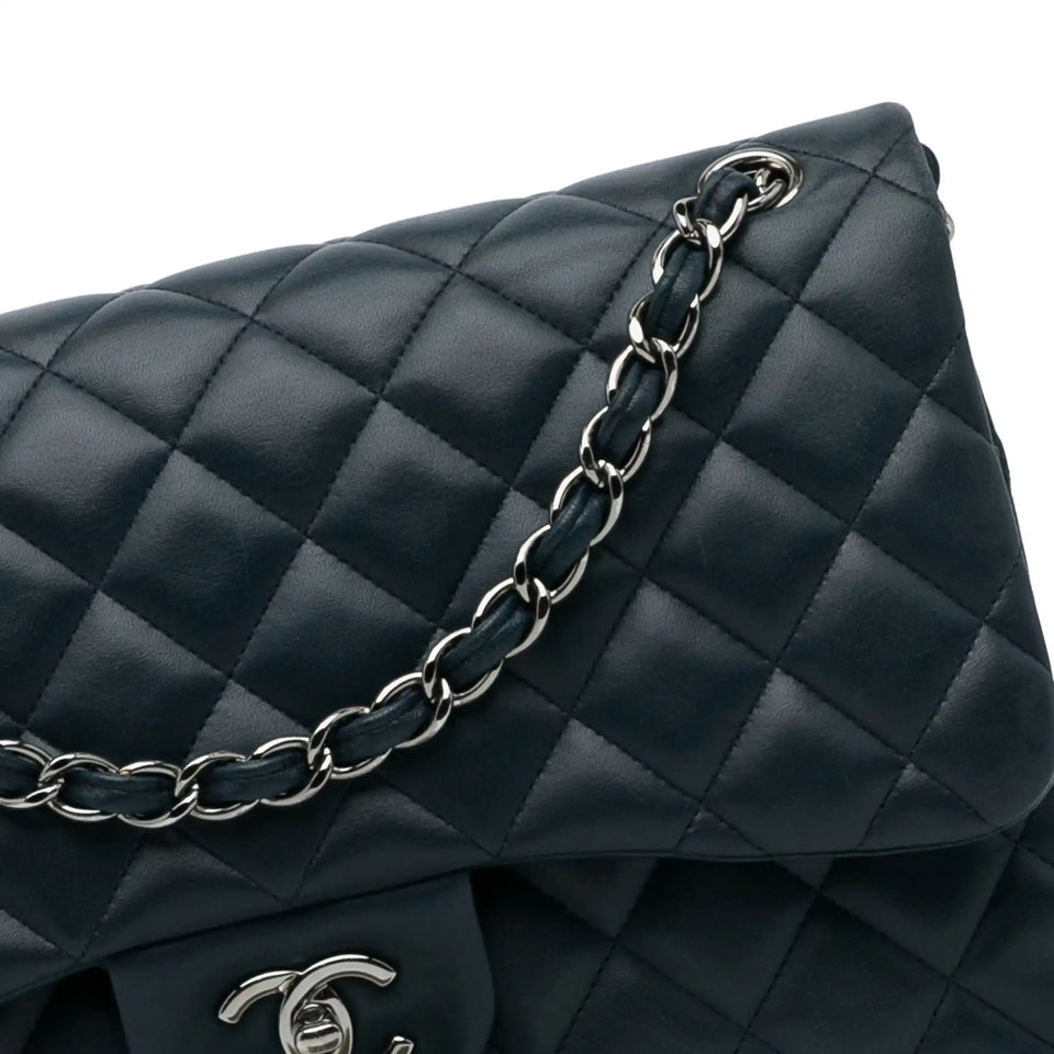 Chanel Classic Double Flap Jumbo Blue Lambskin Gold
