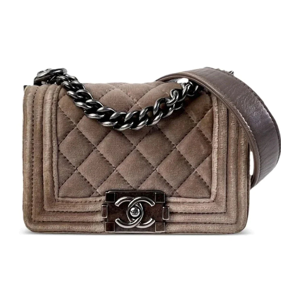 Chanel Boy Mini Brown Velvet Ruthenium