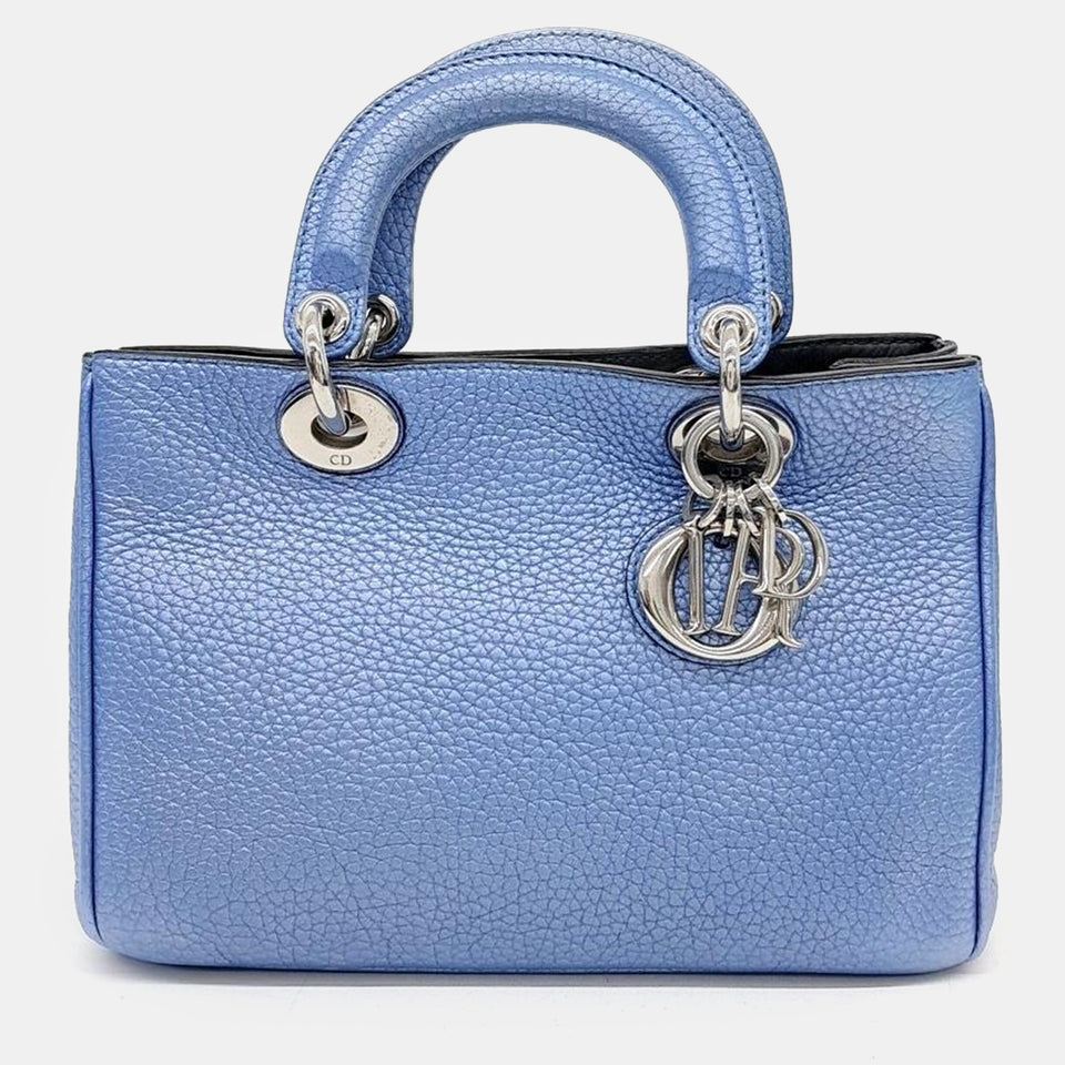 Christian Blue Grained Leather Diorissimo Mini Tote Bag