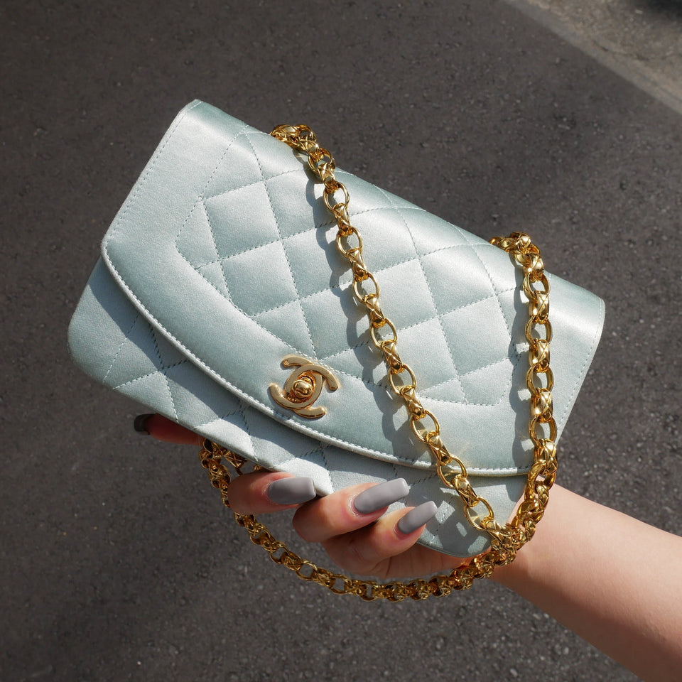 CHANEL 1989-1991 Baby Blue Satin Diana Mini