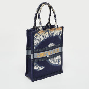 Dior Navy Blue/white Tie Dye Canvas Mini Vertical Dior Book Tote