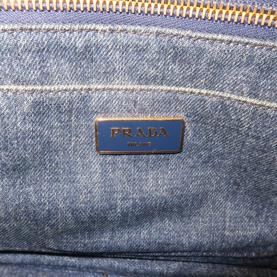 Prada Canapa Denim Hand Bag Tote Bag Denim Blue B1877B