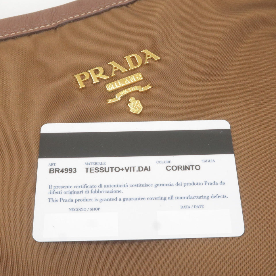 Prada Logo Nylon Leather 2Way Bag Hand Bag Brown BR4993