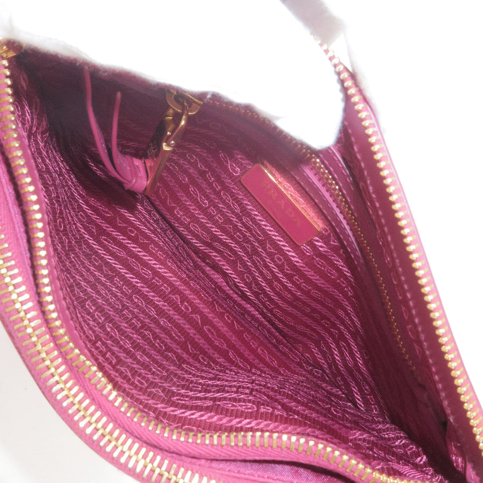 Prada Logo Nylon Leather Shoulder Bag Pink 1BH046
